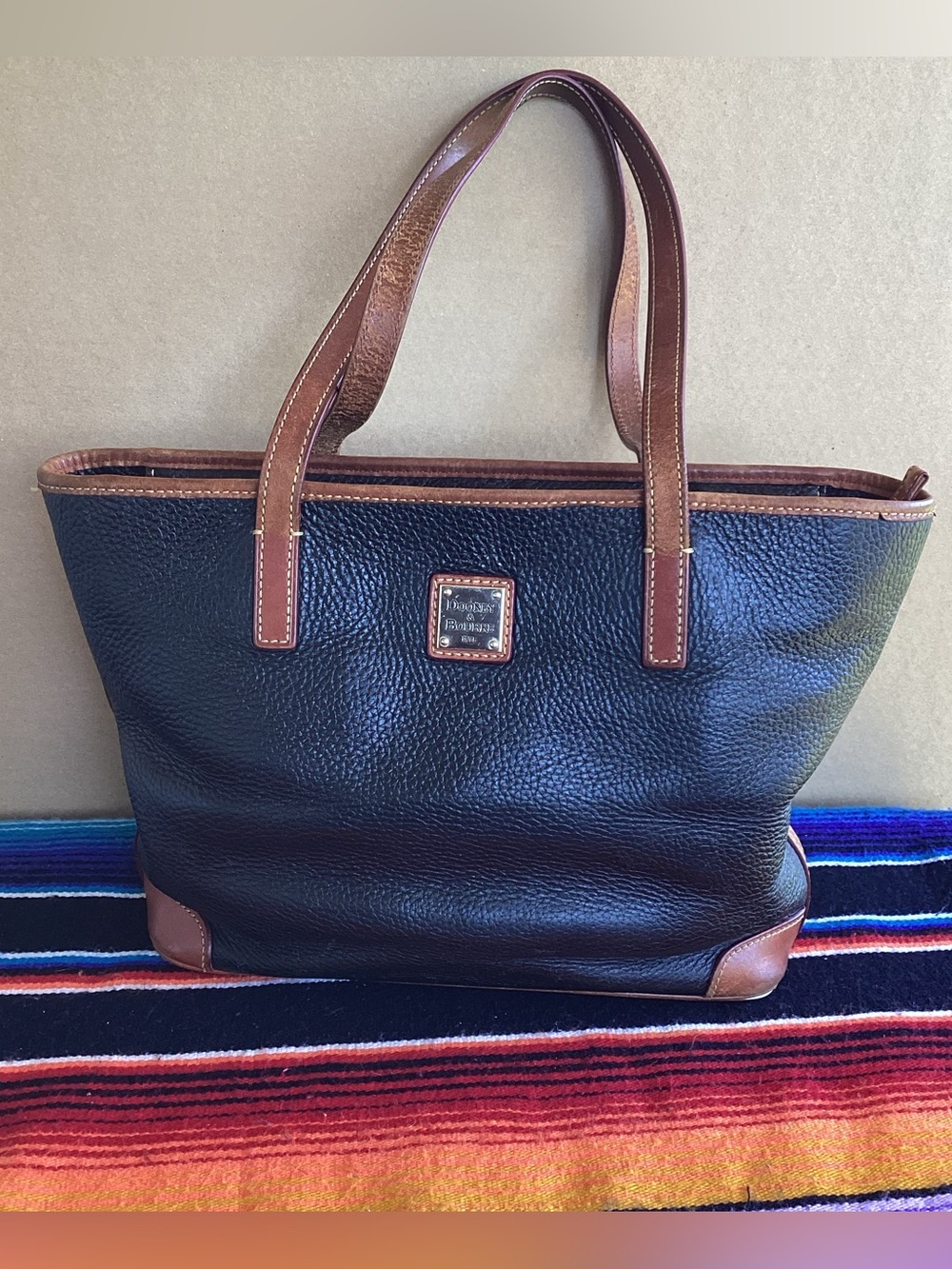 Vintage Dooney and Bourke small Charleston shopper tote black pebbled leather